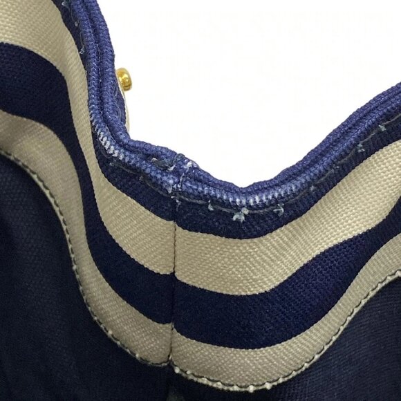 Auth PRADA Canapa B2642B Navy Cream Canvas Tote Bag - Picture 14 of 15